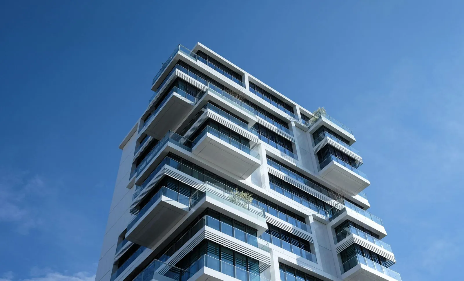 Modern white apartment building