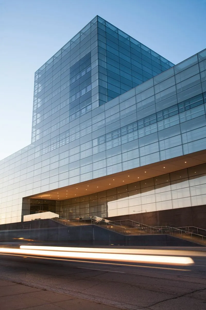 Massive office building with towering glass windows